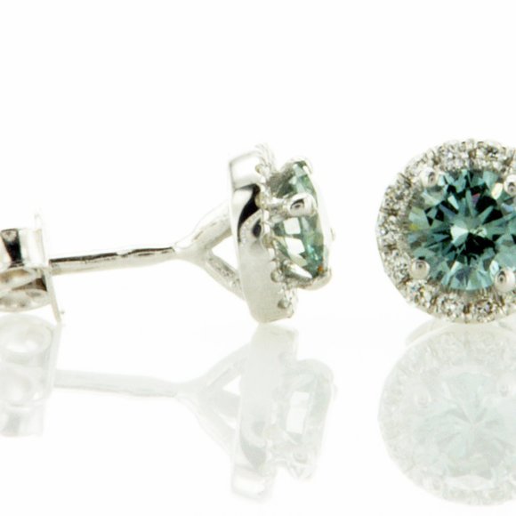 Diamond Halo Earrings Round Blue VS2 14K White Gold 0.93 TCW - Picture 3 of 9